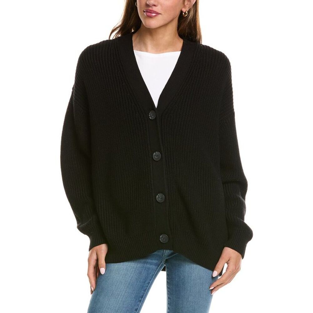 525 America Womens Structured Stripe Cardigan, Black